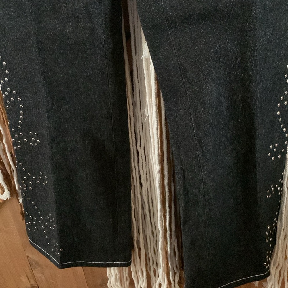 Moda International Dark Wash Denim Silver Studded Flare Jeans Size 10 - Picture 6 of 11
